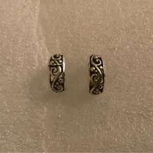 Brighton Silver Chunky Engraved Swirl Scroll Hoop Earrings Designer Everyday Lux